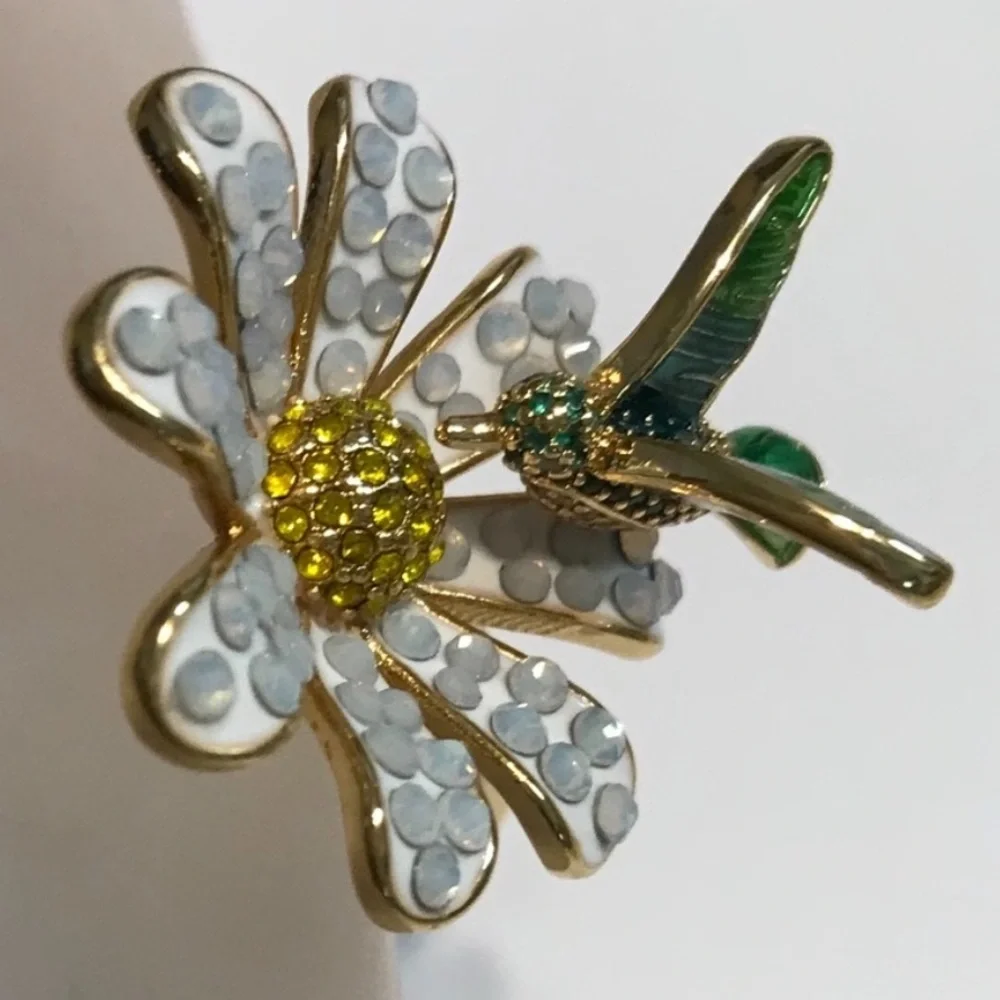 kate spade Gold and White Daisy Hummingbird Cuff Bracelet - Picture 9 of 12